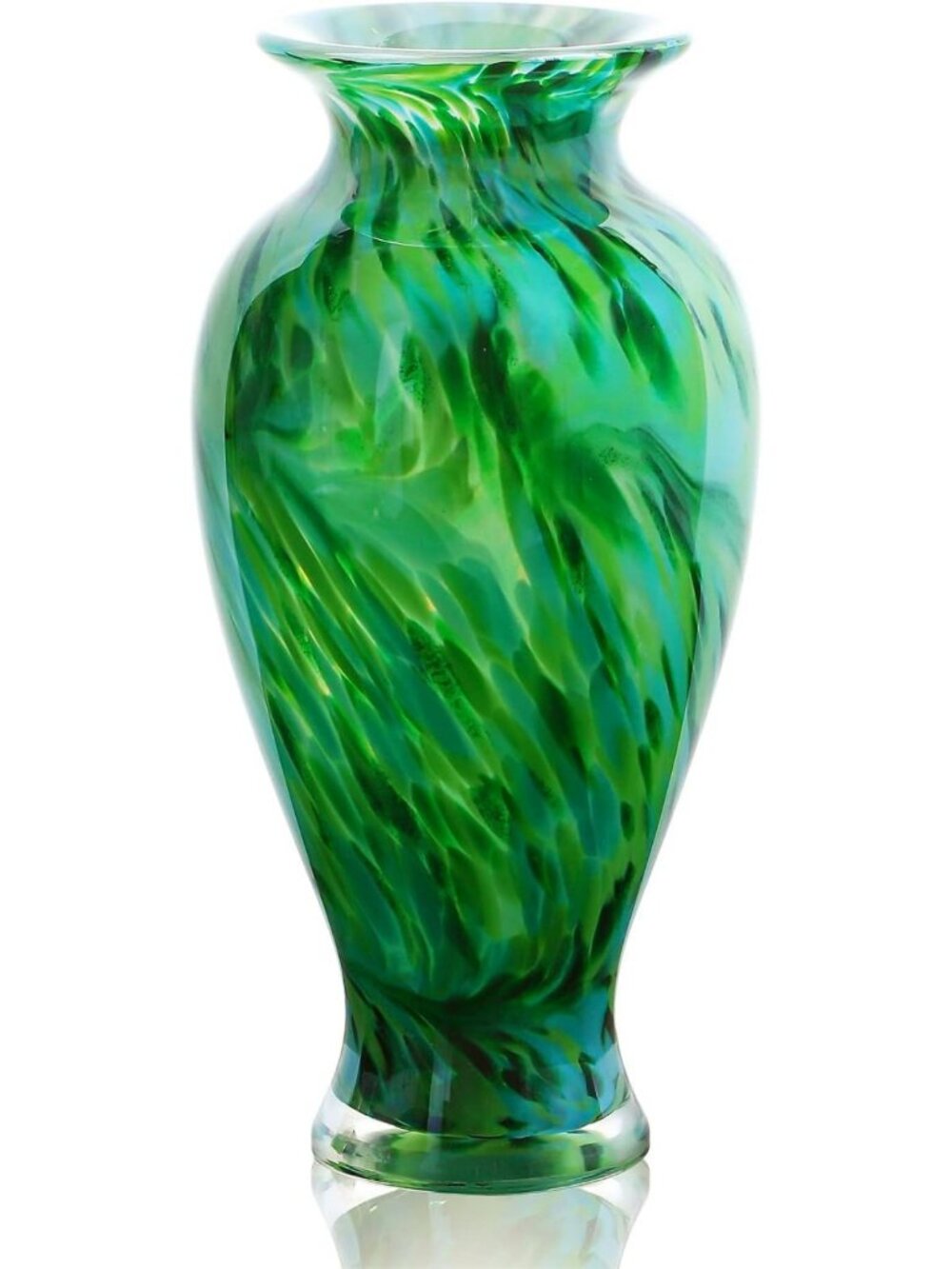 Hand Blown Green Glass Flower Vase - 11.5 Inch Classic Home Decor Accent